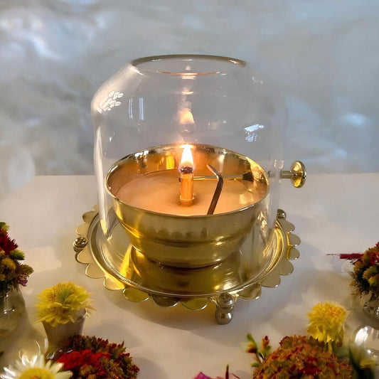 DIVINE Golden Brass Akhand Diya Oil Lamp with Rotating Wick